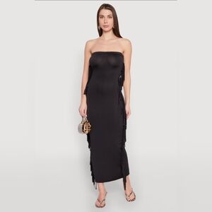 Black tube top fringe Maxi Dress